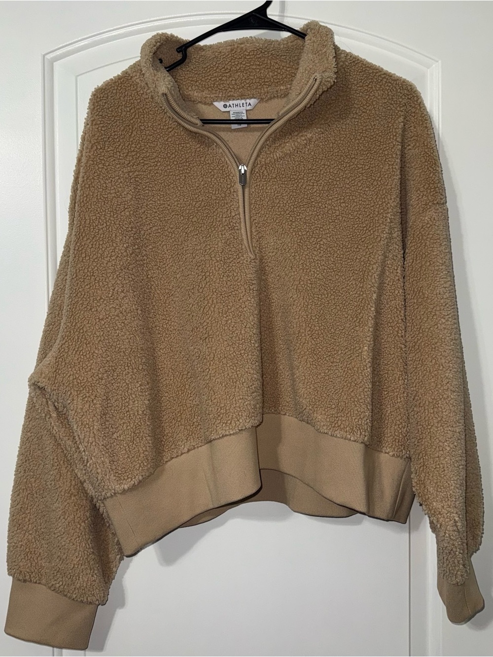 Athleta In The Clouds 1/2 Zip Sweatshirt Women’s Size XL Sahara Sherpa Cropped